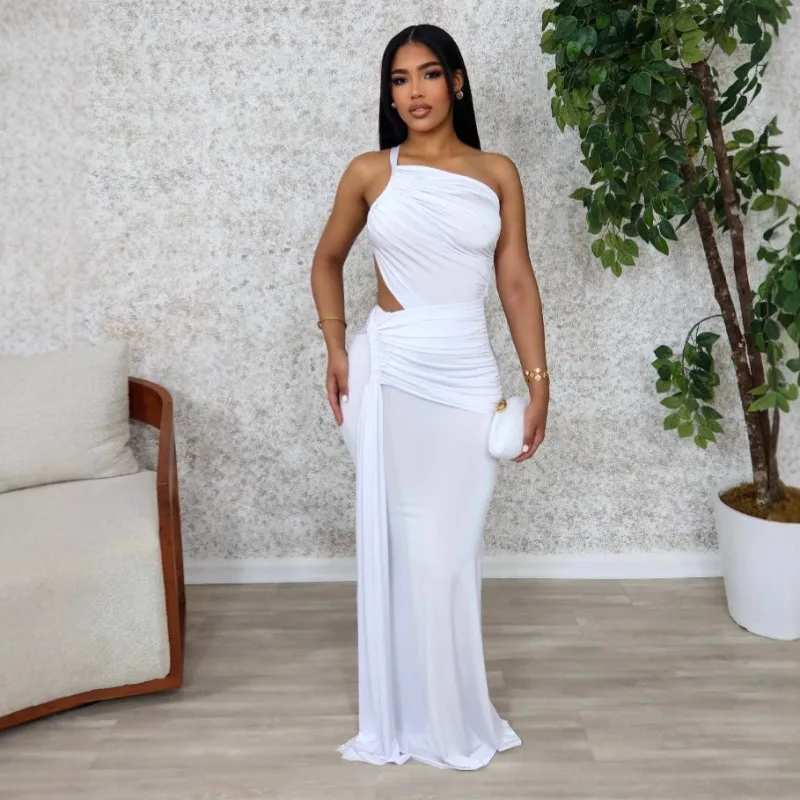 KEXU المرأة بلا أكمام مثير الجوف خارج حزام Ruched ماكسي فستان طويل 2025 الصيف الشارع حفلة عيد ميلاد فساتين سهرة Vestidos
