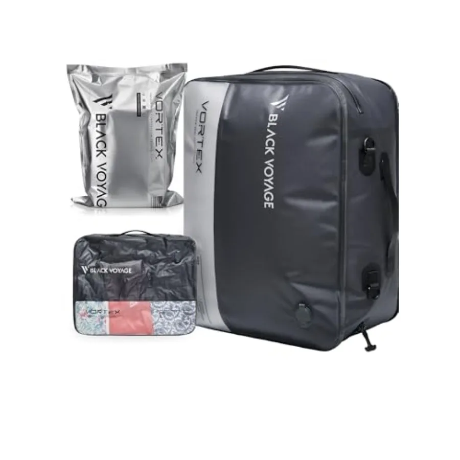 

Black Voyage Reusable Vacuum Compression Travel Bag for Carry-On Suitcase and Backpack, Recycled IP67 Waterproof Space Saver Va