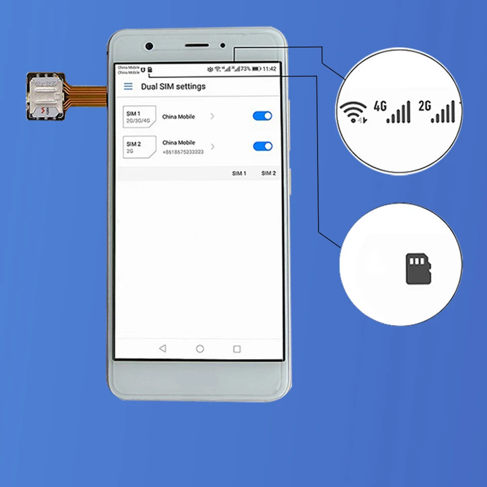 Adaptador Híbrido Duplo para Cartão SIM e Micro SD para Xiaomi/Redmi/Huawei/Oppo/Samsung
