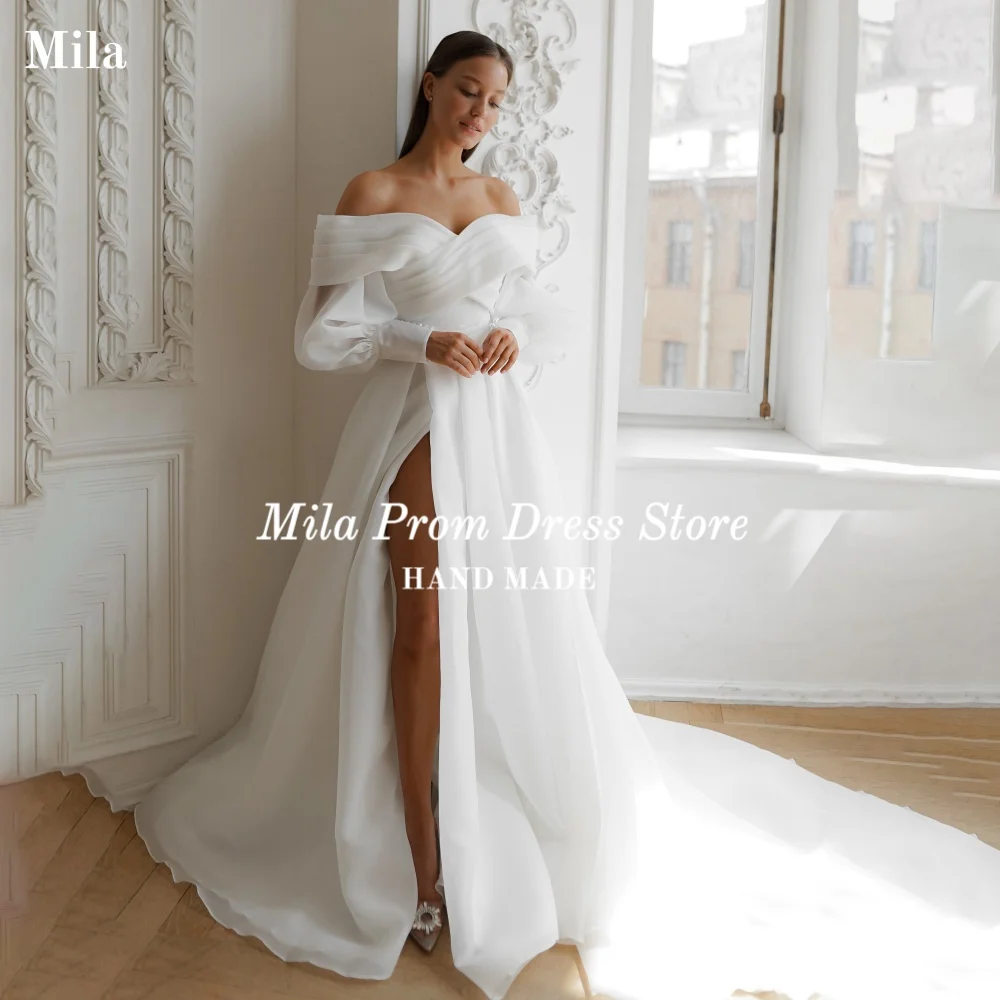 

Mila Customized White Off Shoulder Wedding Dress A Line Long Wedding Gowns Sexy Slit Formal Evening robe de mariée