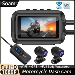 Cámara de salpicadero Dual para motocicleta, videocámara de cuerpo completo impermeable, WiFi, GPS, grabadora de vídeo de conducción frontal y trasera, DVR, caja negra, 1080P