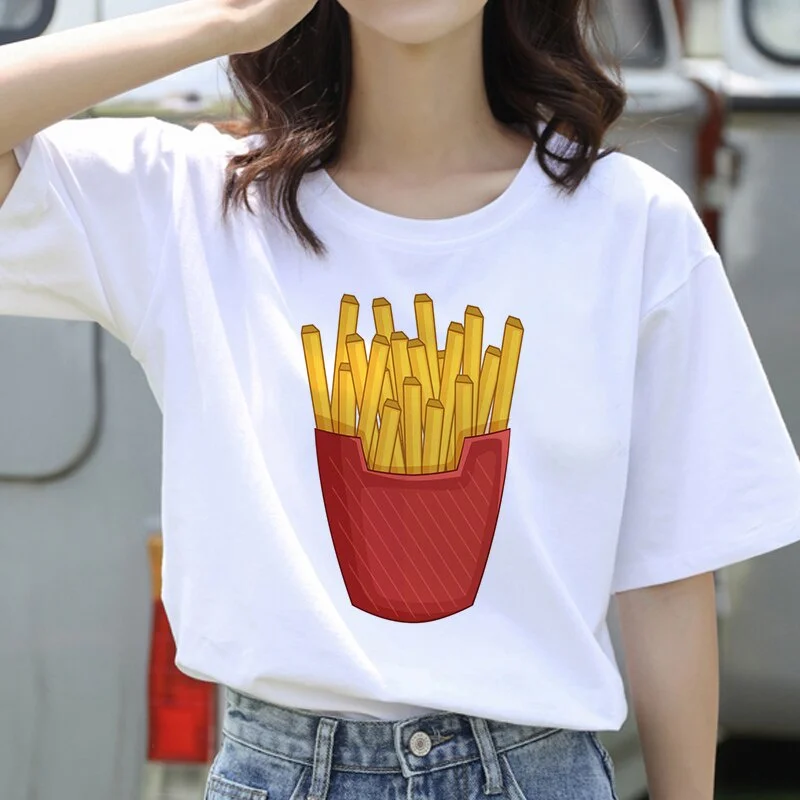 French Fries Idea Print for Casual T-shirts Women Summer Fashion Street Clothing Casual Short Sleeve Tops Unisex