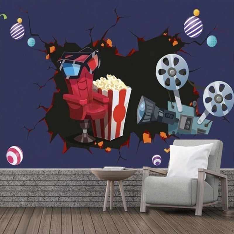 Unique And Fresh Cinema Camera Film Cola Popcorn Retro Poster Denim Background Wall Bedroom Living Room Mural Painting