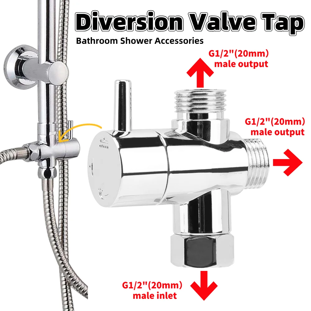 

3 Way Shower Head Diverter Valve G1/2 T Adapter Converter Chrome For Shower Head Diverter Valve Three-way Water Distribution