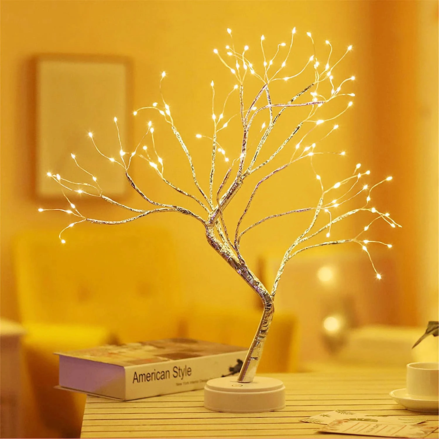 Luz de árbol LED de noche con Interruptor táctil, cable de cobre, luz de mesita de noche, lámpara de Decoración de mesa para el hogar, dormitorio, iluminación navideña