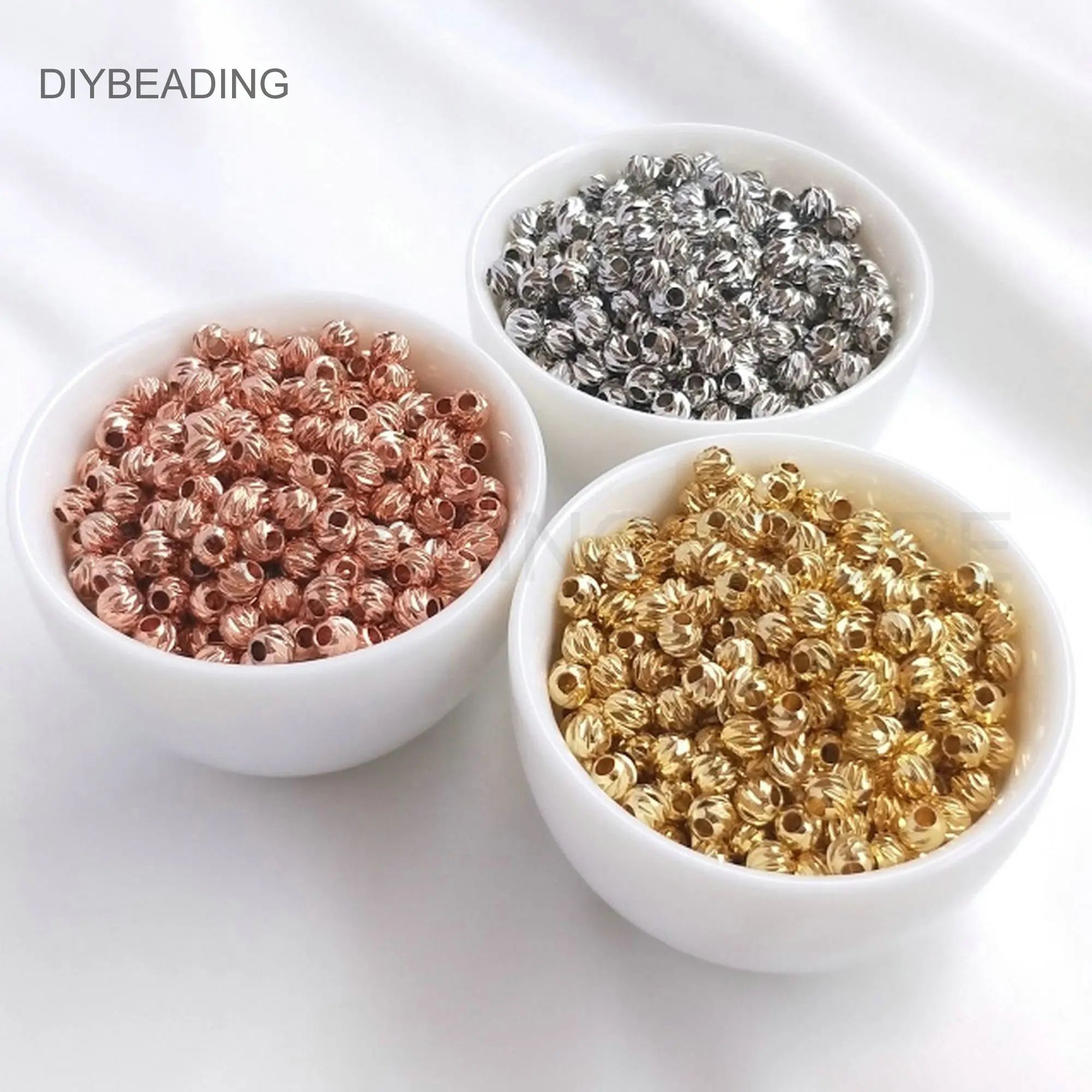 

Gold Beads for Necklace Making 18K/ Rose Gold/ White Gold Color Texture Spacer Connector Small Beads Bulk Wholesale (3/4/5mm)