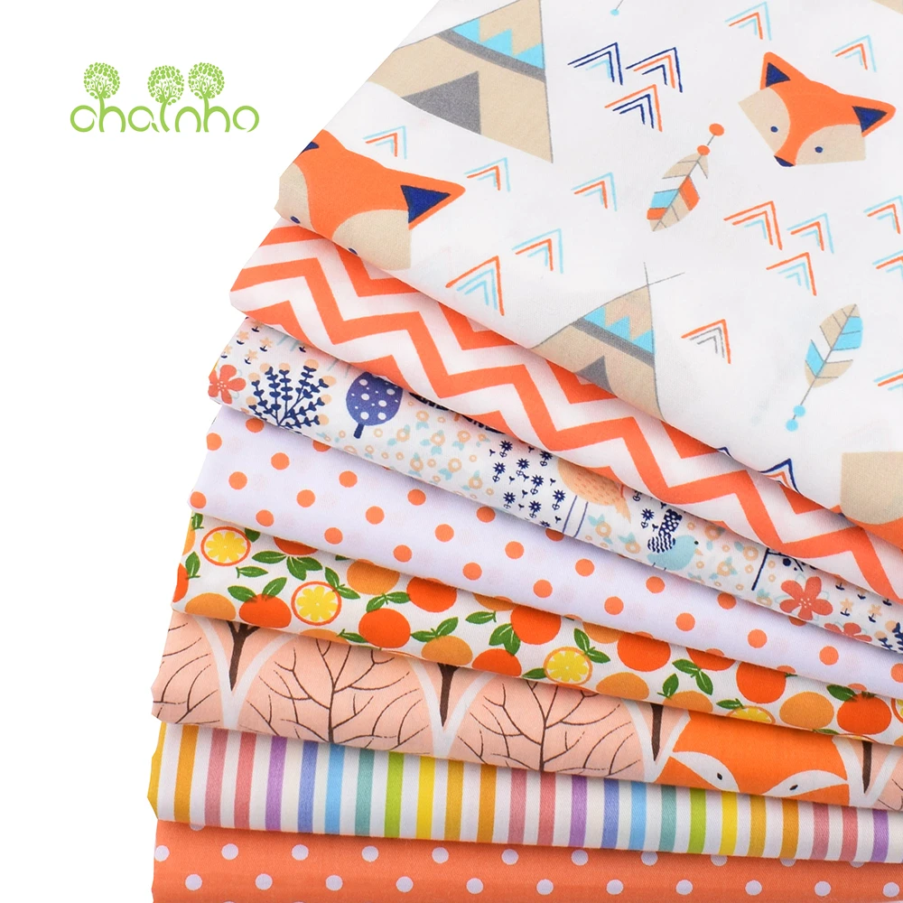 Chainho,Orange Cartoon Printed Twill Cotton Fabric,Patchwork Cloth,DIY Quilting Sewing Home Textiles Material For Baby Children