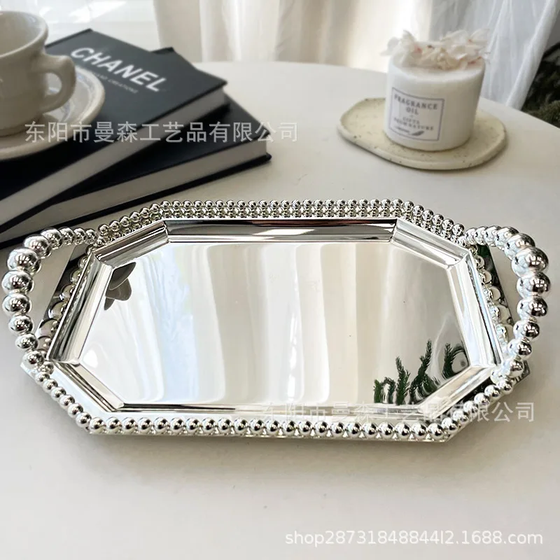 Wholesale cross-border ins light luxury European creative metal fruit tray living room pastry tray silver dessert snack tea tray