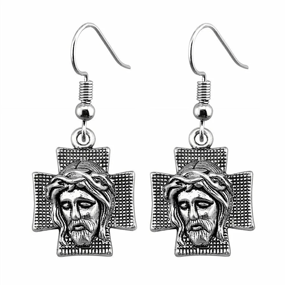 1pair Jesus On The Cross earrings ornaments vintage jewelry items hook Size 18x19mm