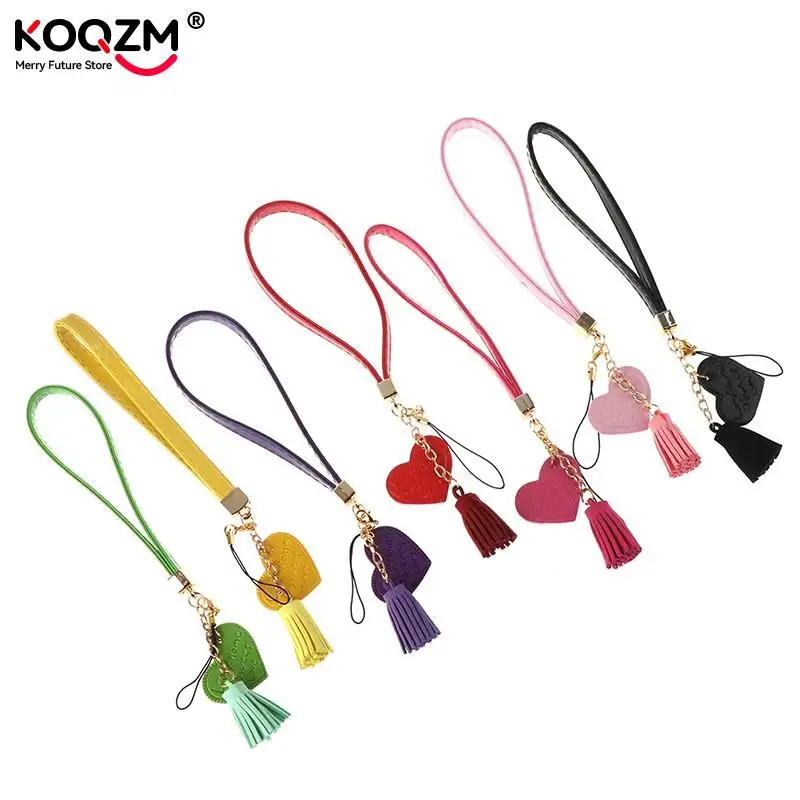 Love Heart Tassel Hand Wrist Lanyard Phone Straps Camera USB Flash Drives String Keychains