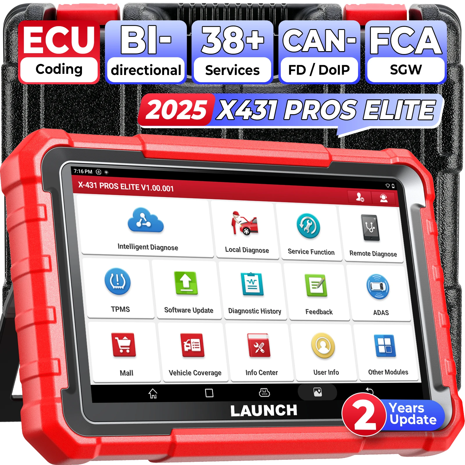 Launch OBD2 Diagnostic Tool Car ECU Coding Bi-directional Full System Diagnostic Scanner, 45+ Service, CANFD&DOIP, FCA, Key Program, 2 Years Update