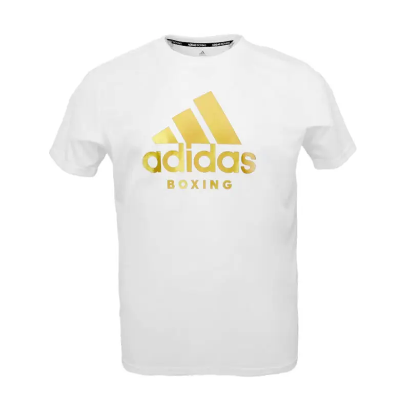 

Adidas Men's White Short - Sleeve T - Shirt, Crew Neck, Gold Boxing - Themed Logo Print, for Sports & Casual