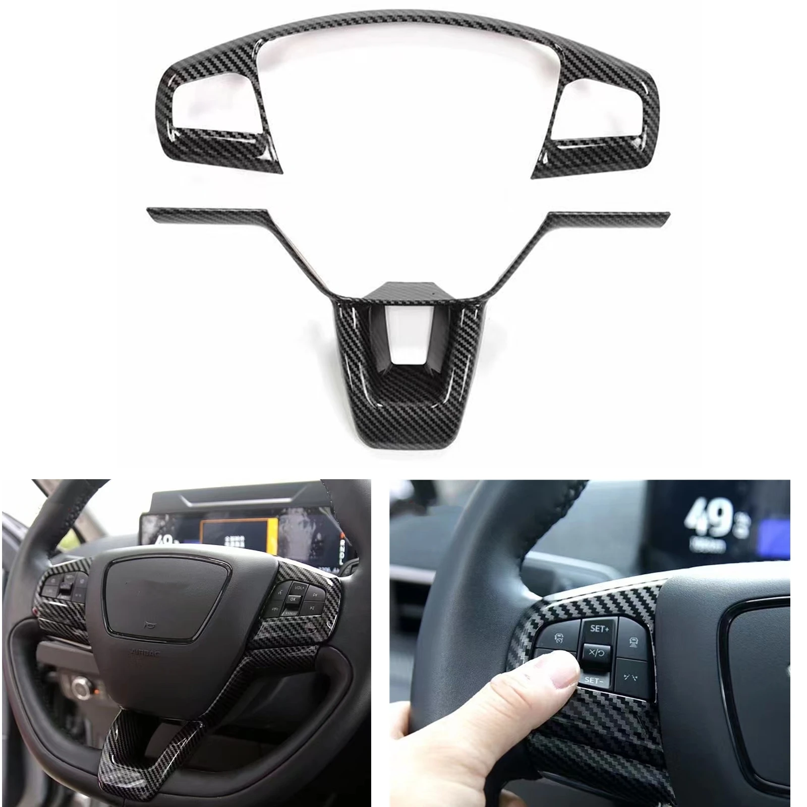 For Mustang Mach-E Steering Wheel Trim Frame Cover Decorative Sticker Carbon Pattern Ford Electric Horse Interior Accessories