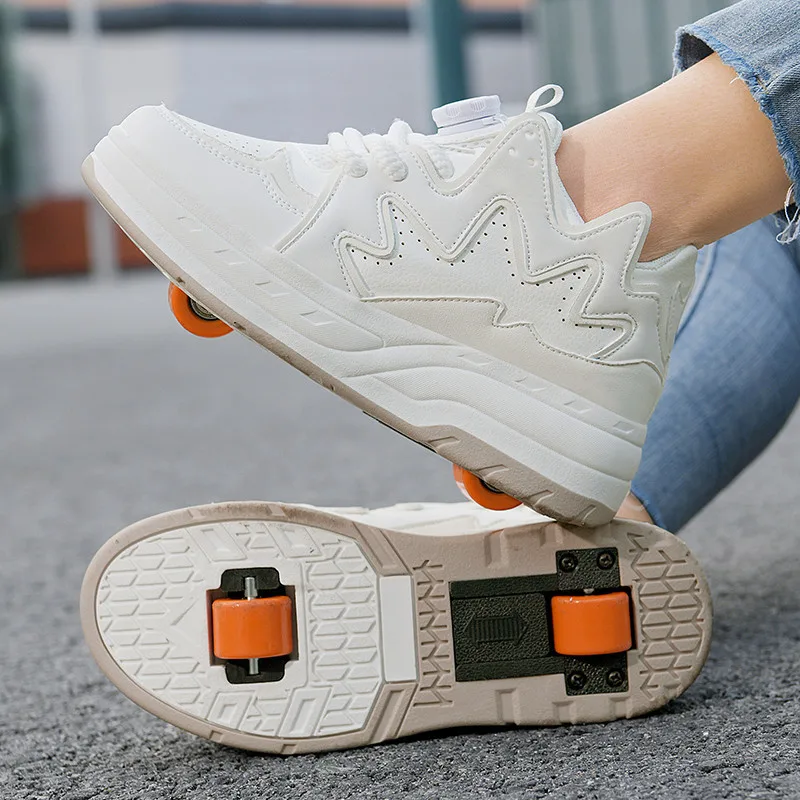 

Children's Fast-walking Shoes Kids Trendy Sneakers Girls Student Invisible Button Two Wheels Roller Skates Shoes