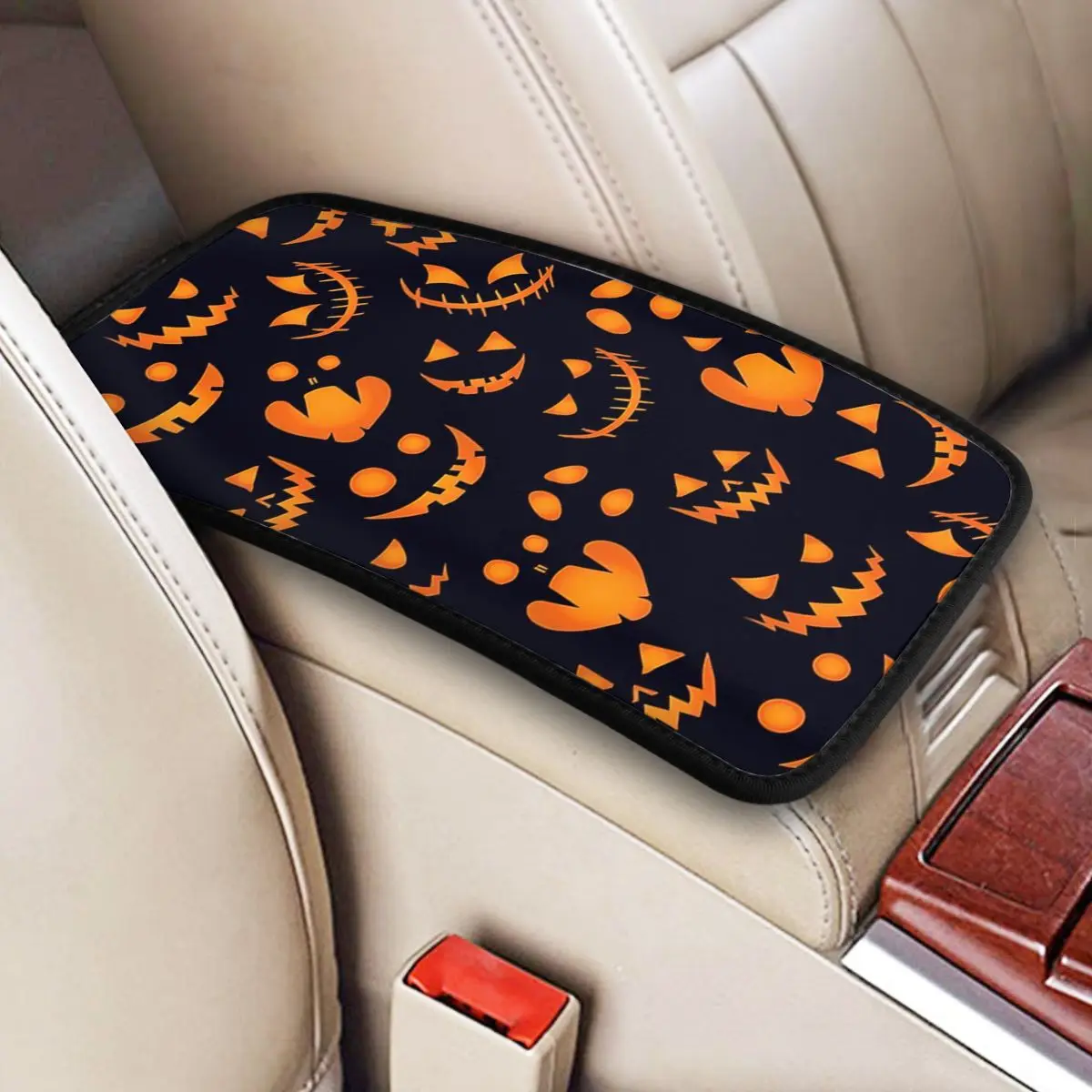 

Pumpkin Background Halloween Seamless Pattern Car Accessories Car Handrail Box Cushion Custom Print Non-slip Car Armrest Cover