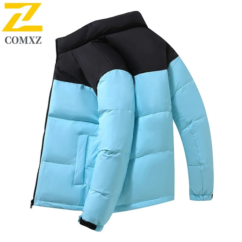 COMXZ 2025 Winter New Puffer Coat Stand Collar Color block Outdoor Travel Lightweight Down Jacket White Duck Down Thermal Coat