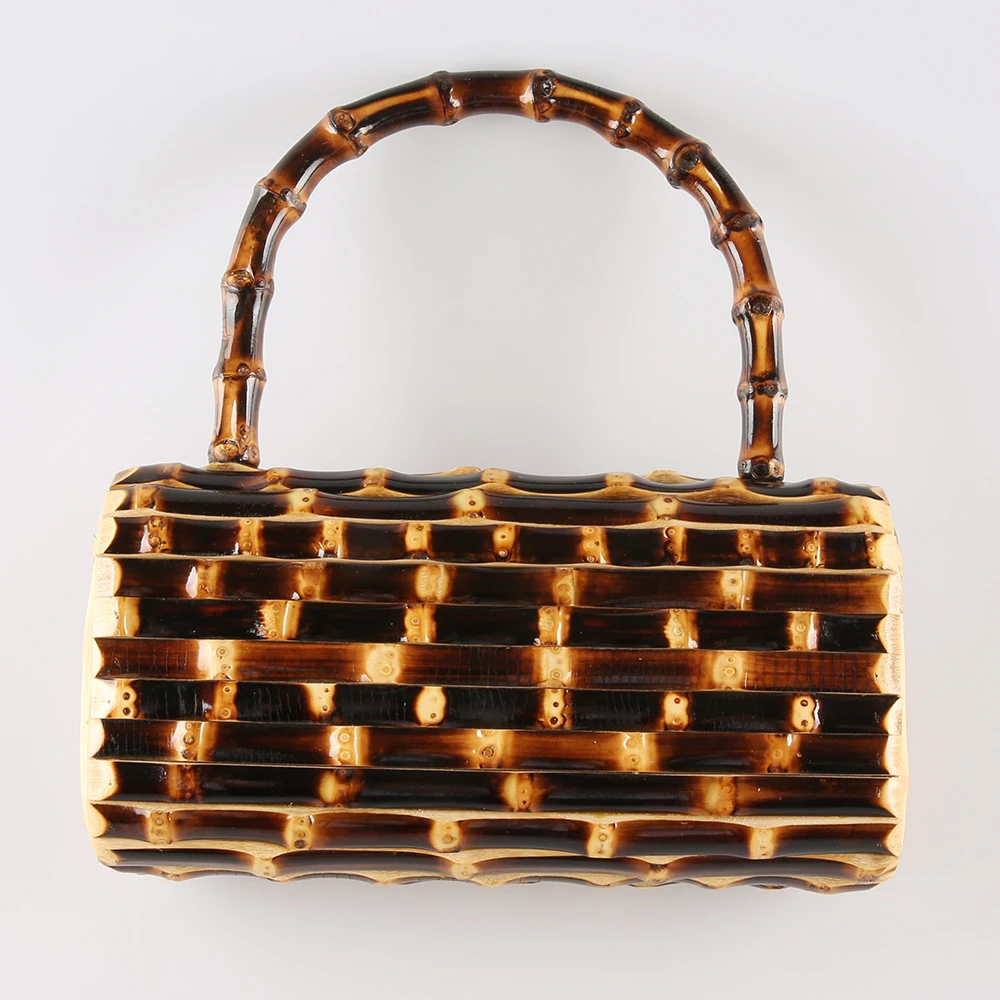 Nilerun Luxury Brand Unique Vintage Retro Black Handmade Wood Rattan Straw Women\'s Evening Bag Bamboo Rhizome Root Handbag Purse