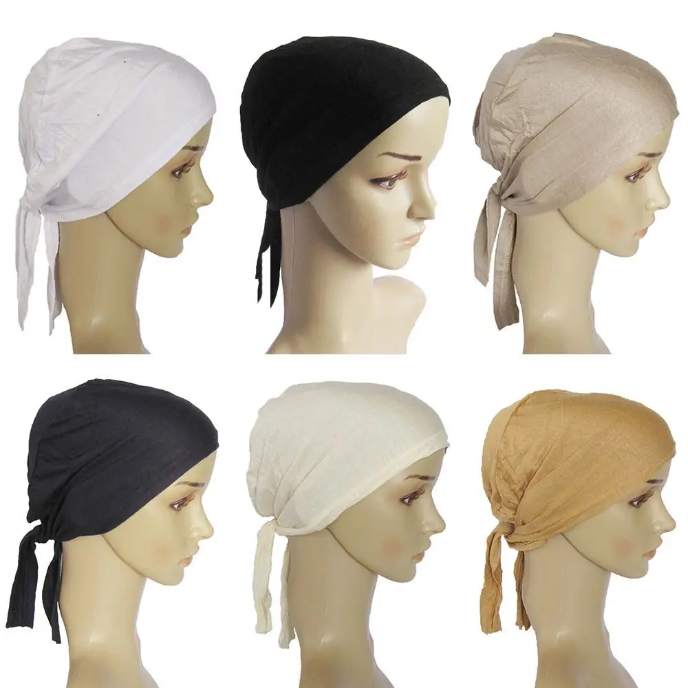 Headwear elástico respirável para mulheres muçulmanas, Beanie Cap, Acessórios para cabelo monocromáticos, Hijab islâmico, Tampas Hijab internas