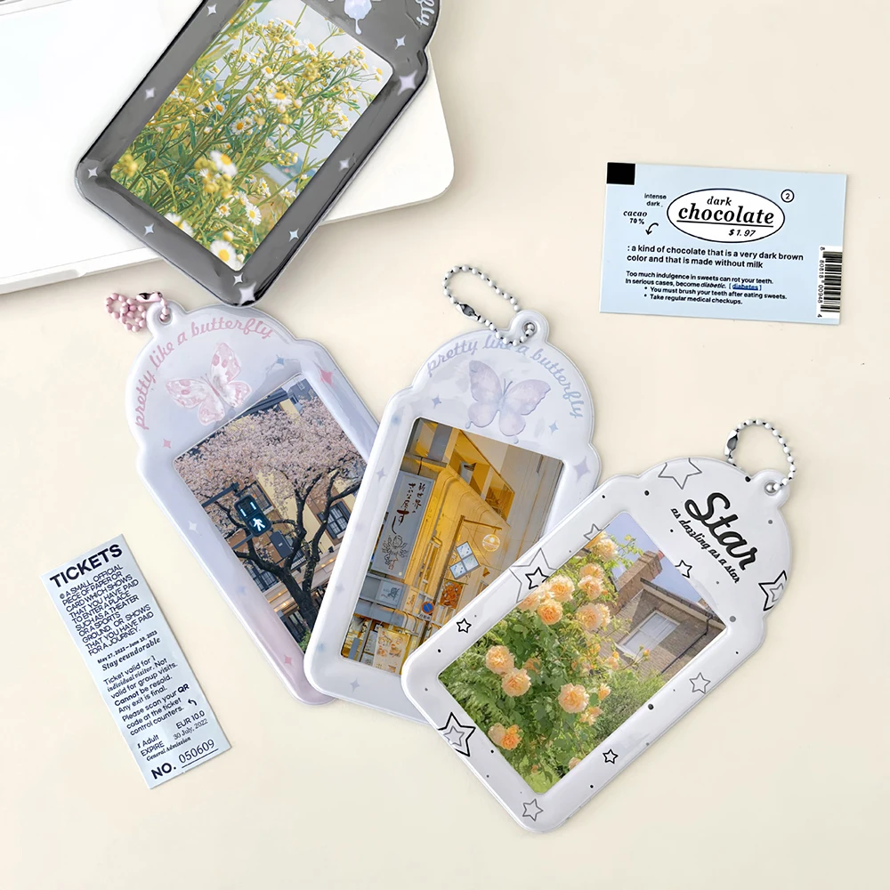 Cartoon Card Holder Photo Pocket Photo Frame Ablum Idol Photo Sleeves Keychain Photocards Protector Idol Photo Display 3-inch