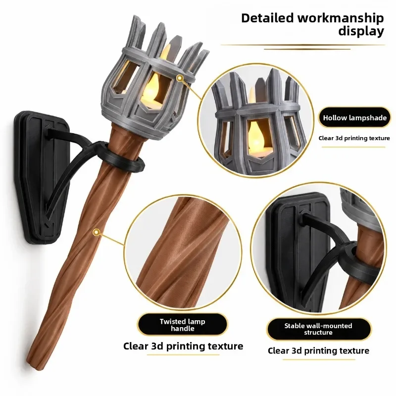 Medieval Torch Wall Sconce Wall Mount Light 3D Printed Home Indoor Decor Ornament For Castle Themed Scene