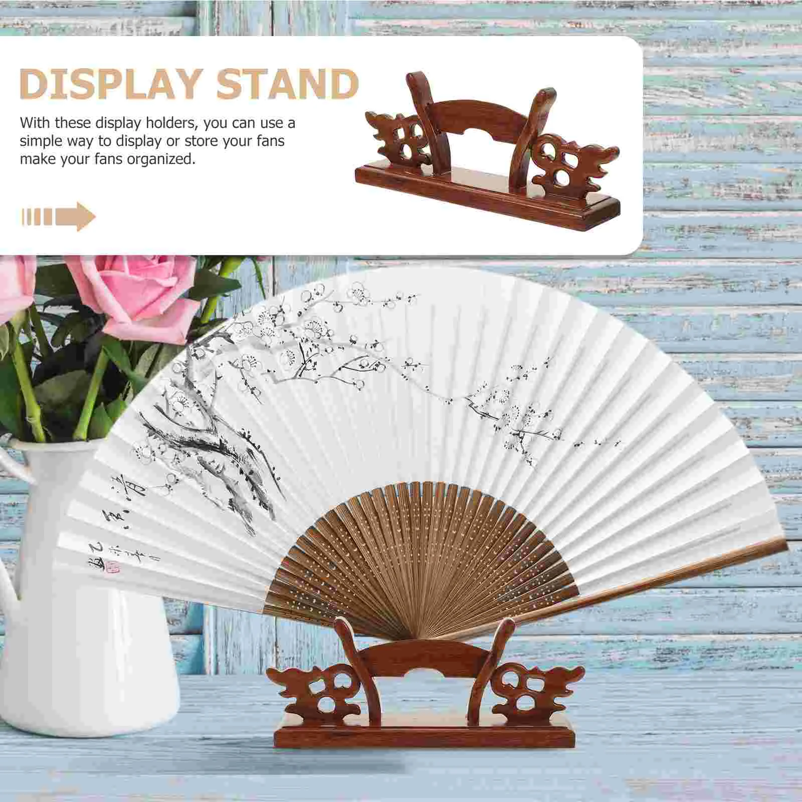 Fan Display Stand Hand Held Handy Folding Base Holder Traditional Stands Solid Wood