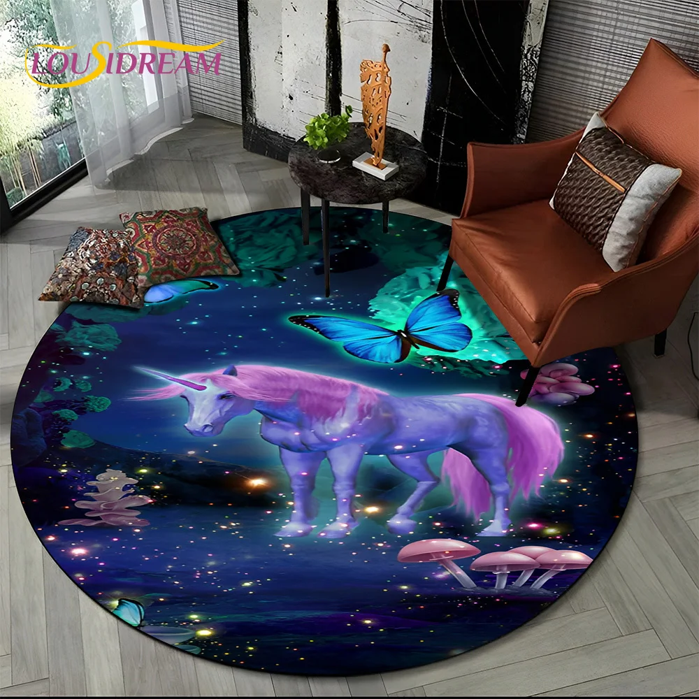 

Cartoon Unicorn Animal Round Carpet Rug for Living Room Children's Bedroom Sofa Decor,Kid Paly Game Area Rug Non-slip Floor Mat