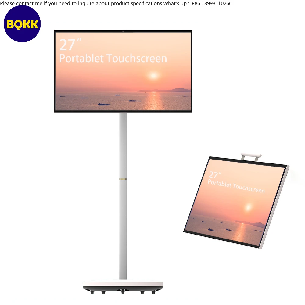 27-inch Portable Smart TV, Android 14 Touchscreen, Built-in Battery, Fully Rotatable with Remote Control Support.