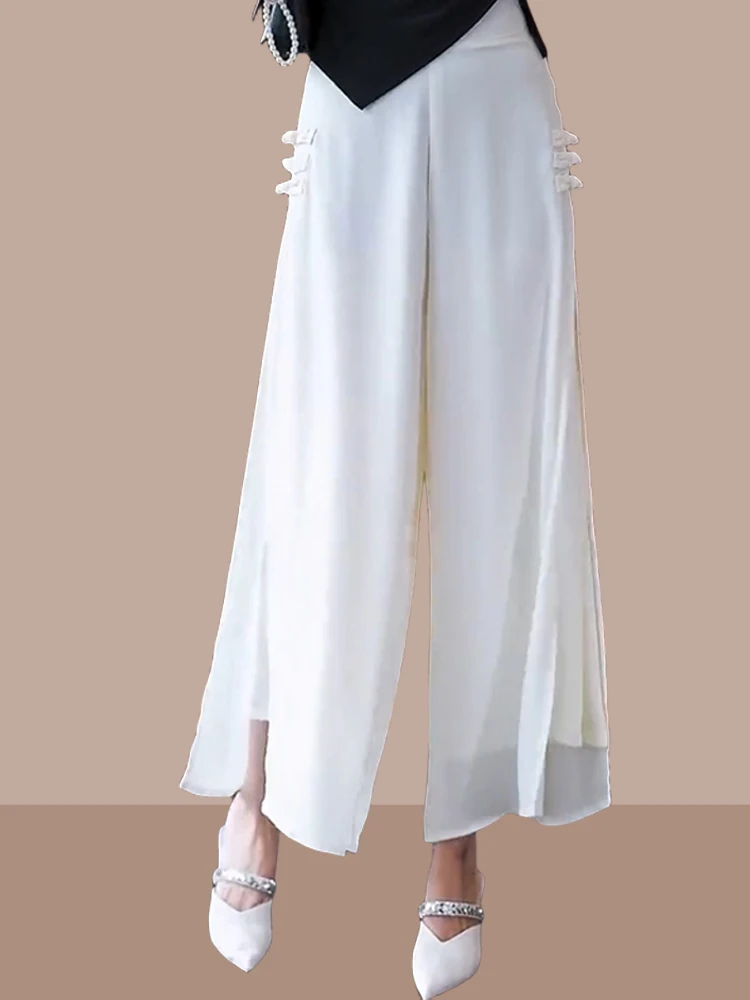 

Summer New Women's Casual Pants Ice Silk Drape Thin High Waist Wide Leg Pants Simple Style Commute Fashion Low Waist