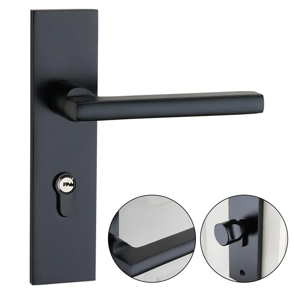 Security Door Handle Space Aluminum Panel Thickened Door Handle Black Door Lock Set Mortise Locks Household Hardware