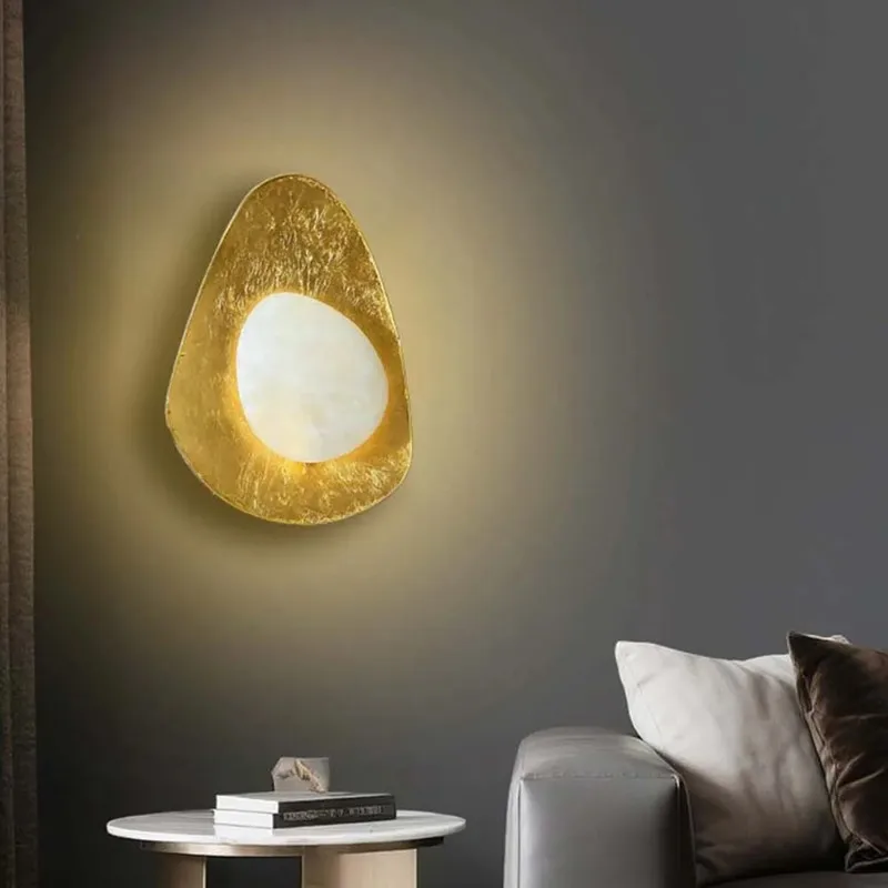 Gold Foil Marble Shell Shaped Wall Sconce LED Light for Bedside Living Room Hotel Corridor Hallway Home Decor Indoor Fixture