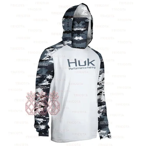 Imagen 2 del producto Camisas de pesca HUK, máscara de camuflaje, ropa de pesca UPF50 +, camiseta con cubierta facial, Sudadera con capucha de manga larga para hombre, camisetas de pesca con protección UV