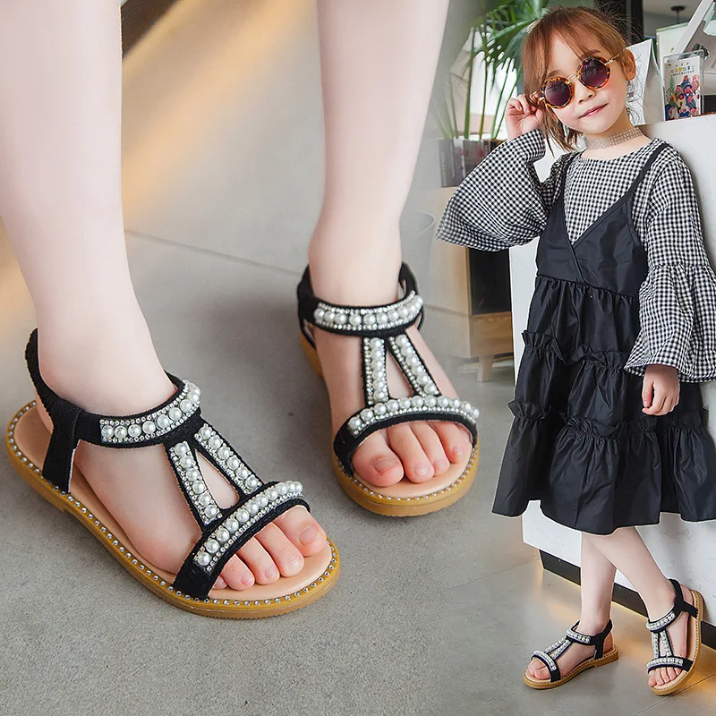 

New Arrival Girls' Pearl Sandals 2025 Summer Korean-style Open-Toe Princess Shoes for Toddlers and Young Children
