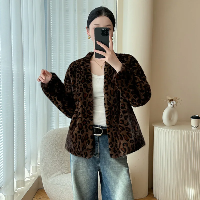 100% Whole Mink Fur Jacket Woman Luxury Leopard Printed Short Real Fur Coat Winter Clothes for Women Furry Jackets 2025 шуба