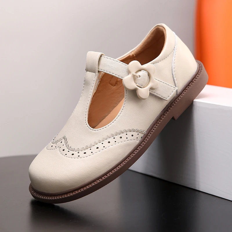 Girls Leather Shoes Toddlers Flats Princess Sweet Little Kids Soft Shoes Retro Classic Children's Dress Shoes for Party Wedding