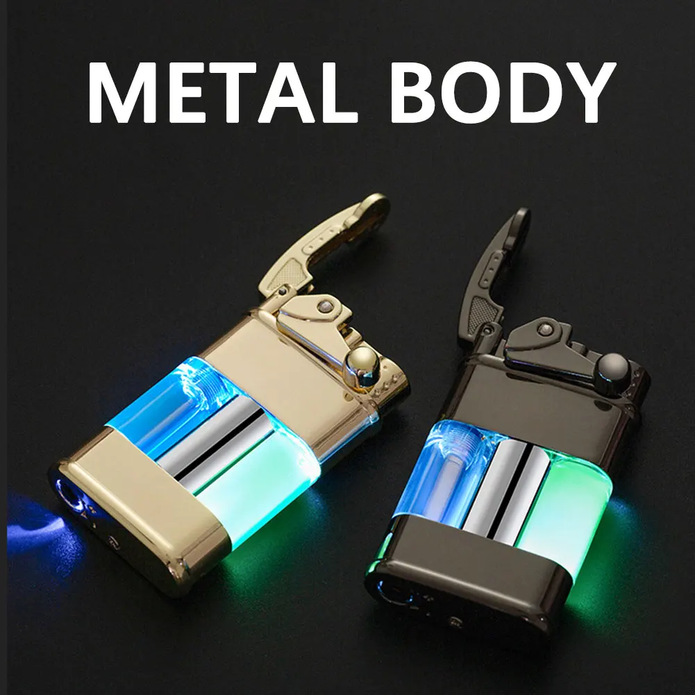 

Metal Transparent Butane Cigarette Lighter Personalized Luminous Quicksand Rocker Jet Flame Lighter