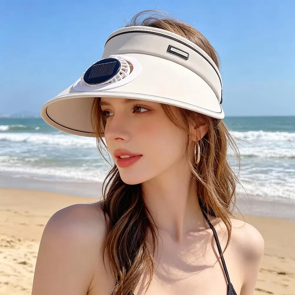Solar Powered Sun Hat with Fan Summer Accessories USB Rechargeable Wide Brim Solar Fan Hat UV Protection for Summer Outdoor