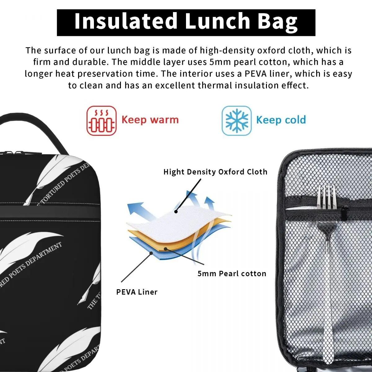 Isolierte Lunch-Tasche die gequälte Dichter Abteilung Lunchbox Tote Food Handtasche