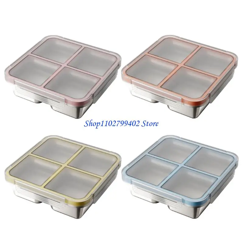 547F Sectioned Lunch Container with Metal Tray and Clear Lid, 4 Compartment Box for Office Meals and Daily Use
