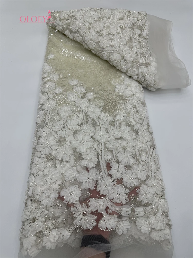 

OLOEY High-quality African Nigerian Elegant 3D Embroidered Fabric French Tulle Lace Fabric With Sequin For Party Wedding