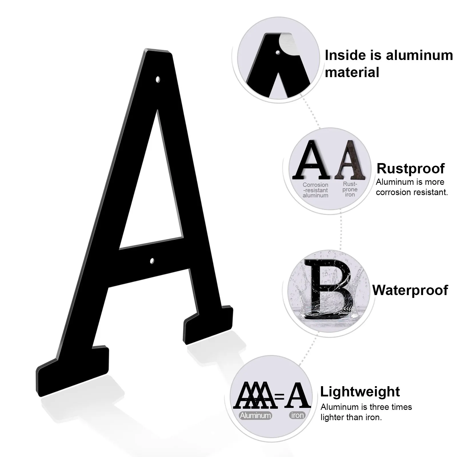 3-12Inch Modern Black Aluminum House Numbers Waterproof DIY Metal Address Letters Rustproof Outdoor Wall Door Street Home Mailbo