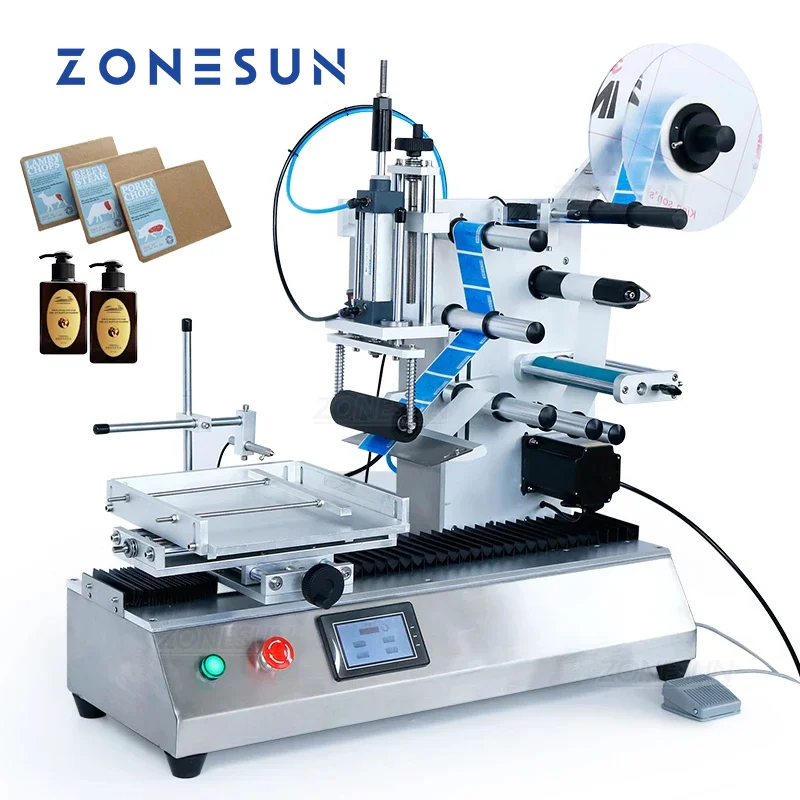 

ZONESUN Tabletop Semi-automatic Flat Surface Square Bottle Gift Box Labeling Machine Adhesive Label Applicator Sticker