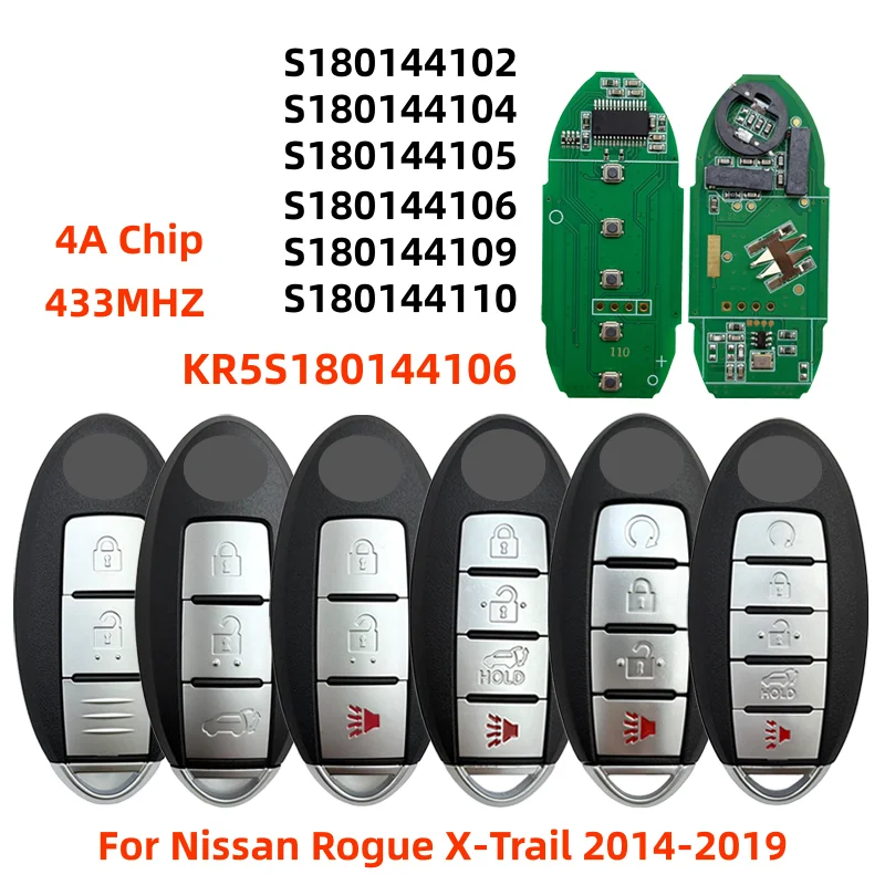 KR5S180144106 S180144102/104/105/106/109/110 Smart Remote Key Fob 433MHz 4A HITAG AES Chip For Nissan Rogue X-Trail 2014-2019