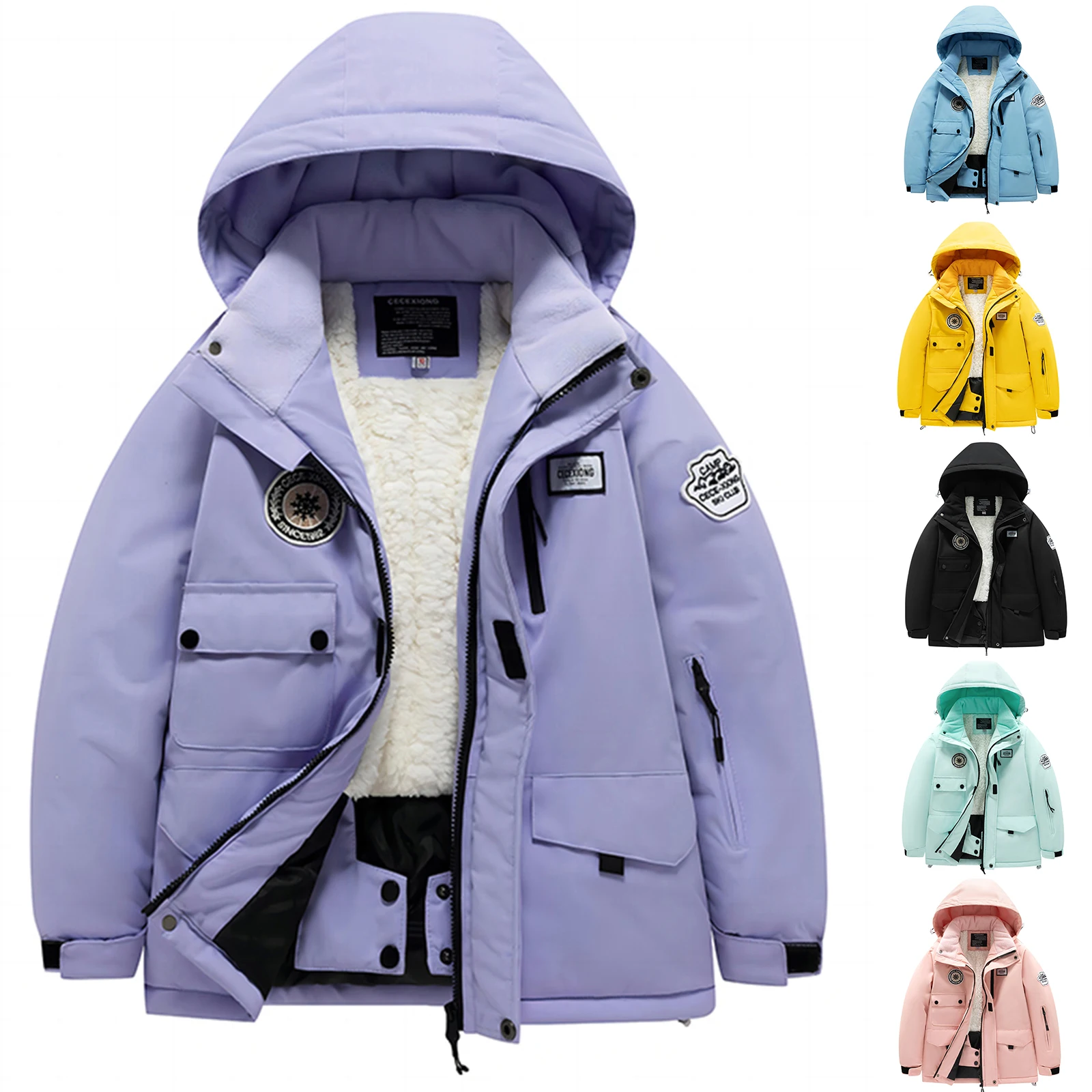 

Winter Children's Ski Jacket Boys' and Girls' Windproof Waterproof Thickened Warm Cotton Jacket Hooded Ski Clothes Overcoat