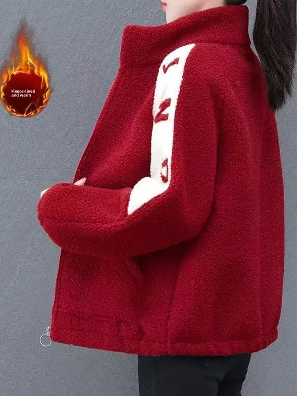 

Thickened Lamb Velvet Particle Fleece Winter Outerwear for Middle-Aged And Elderly Women Cardigan Sweatshirts Korean Style Lo...