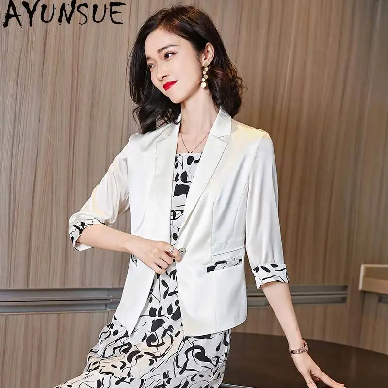 AYUNSUE 91.7% Real Mulberry Silk Womens Tops High-end Tops for Women Slimming Suit Coats Autumn New Women Clothing 2026 Chaqueta