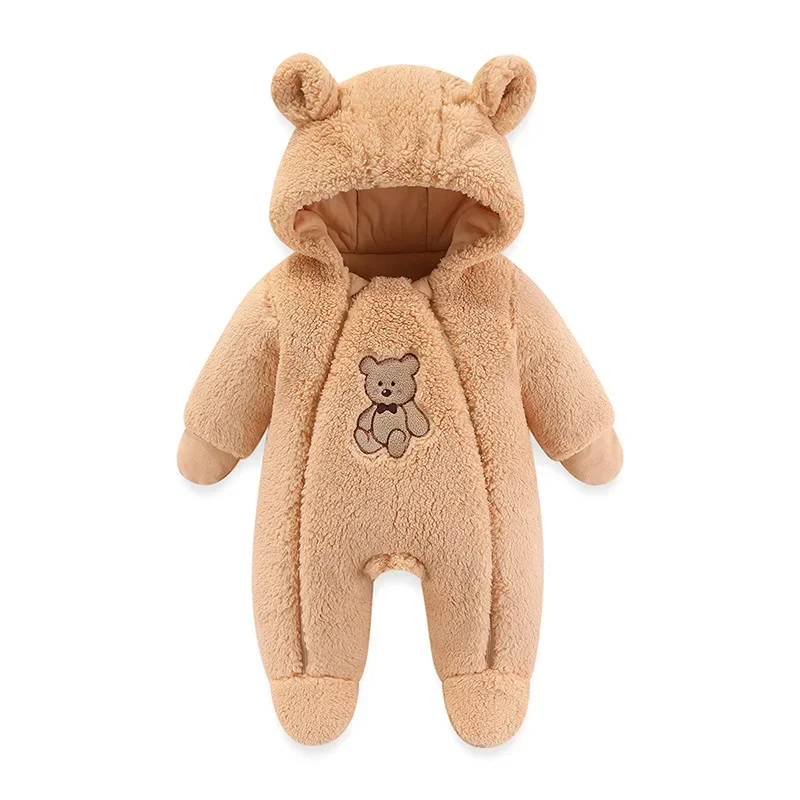 Winter Newborn Baby Jumpsuit Warm Hooded Infant Romper Thicken Plush Boys Long Sleeve Clothing Cute Cartoon Baby Girl Clothes