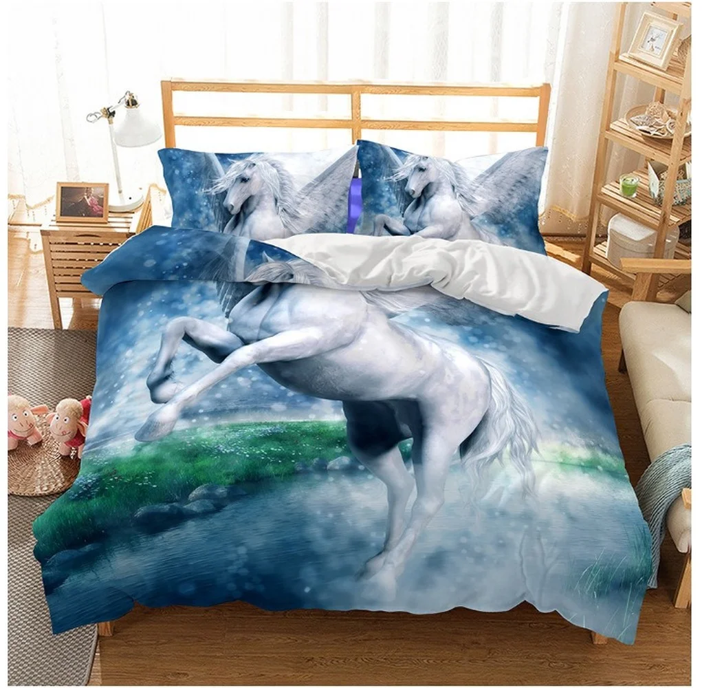 

Long Hair Unicorn Quilt Cover Set For Teen Boy Girls Yellow Bedding Duvet Cover With Pillowcases Kids Bedding Set Dekbedovertrek