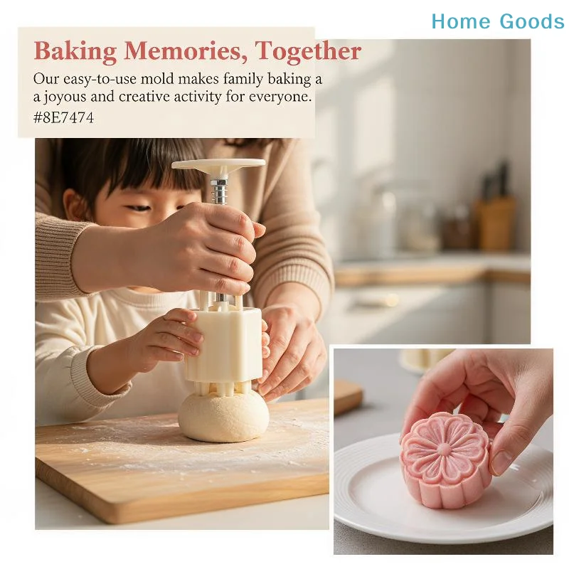 Mooncake Baking Mold Non-Stick Plastic Hand-Pressure Cookie Stamps Lion Cherry Pattern for Home DIY Mid-Autumn Festival Dessert
