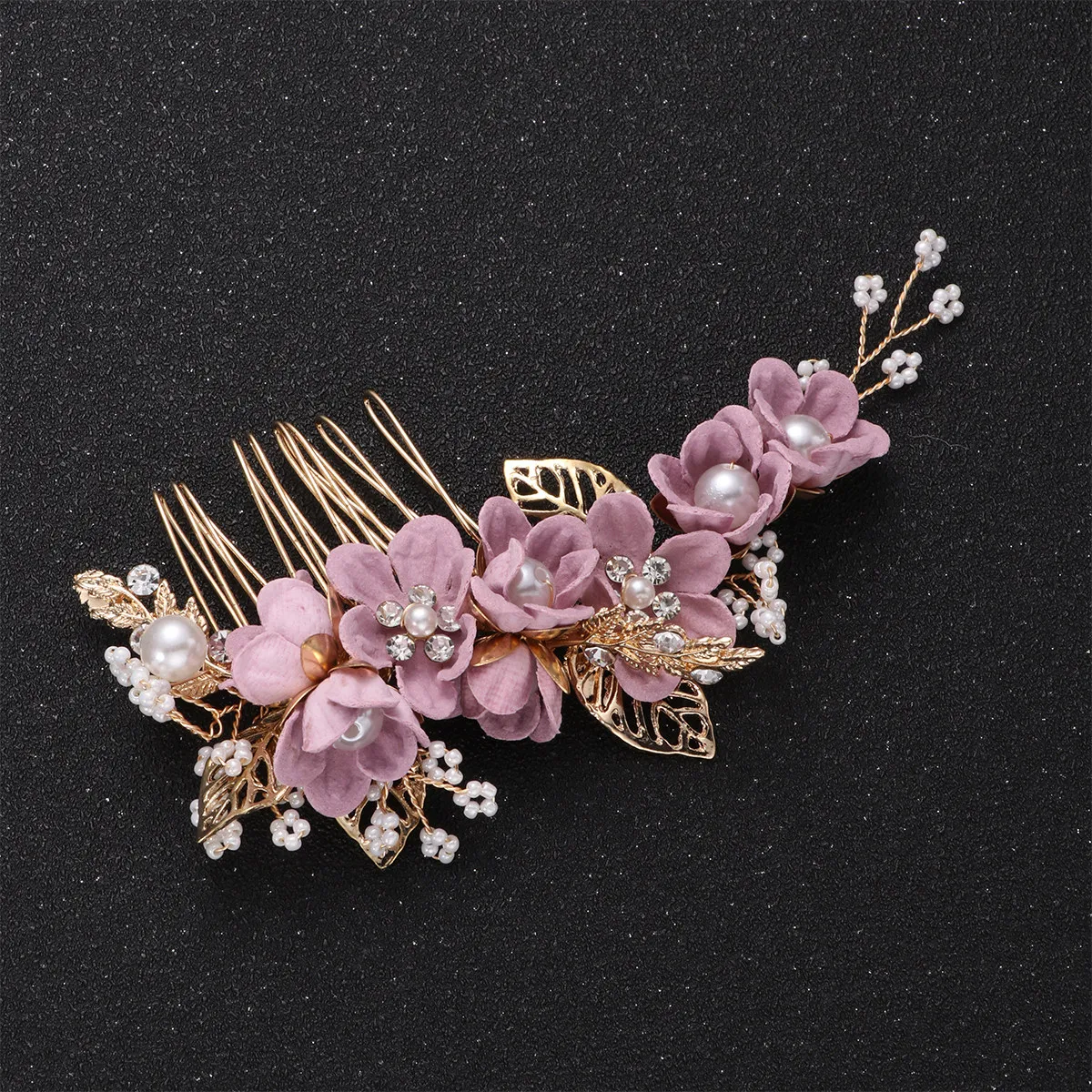 

1Pcs Flower Hair Comb Headpiece Pearl Decorated Bridal Hair Comb for Wedding Party Prom Bride Bridesmaid Accessory Purple