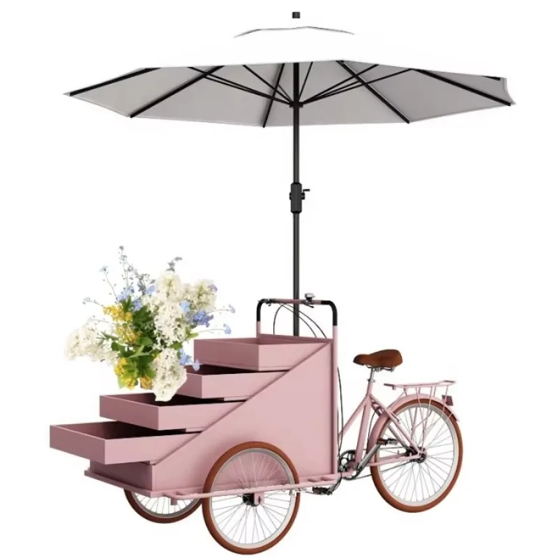 Colorful Portable folding cart Reverse riding donkey tricycle stall food truck mobile snack cart